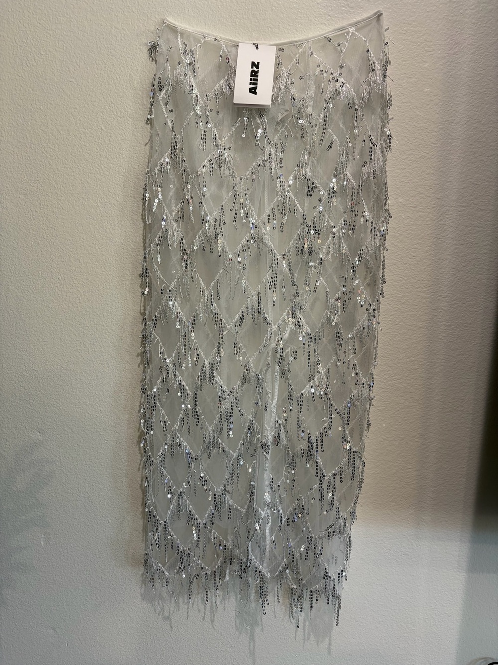 Silver Sequin Mesh Maxi Skirt